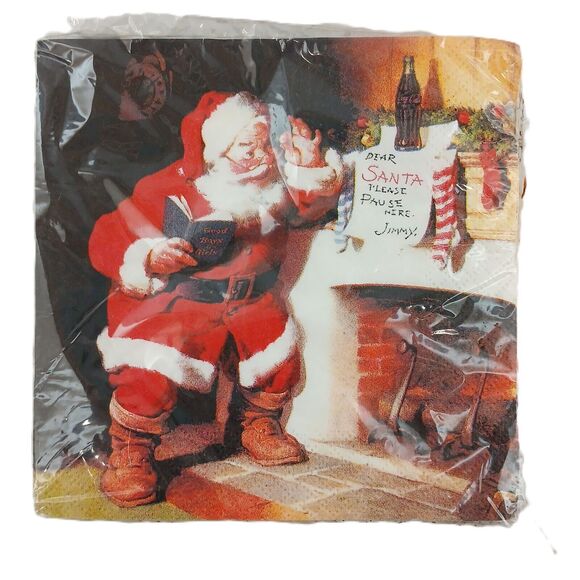 Vintage 1993 Coca Cola Santa Napkins & Plastic Coated Paper Plates NOS Xmas - Picture 7 of 8
